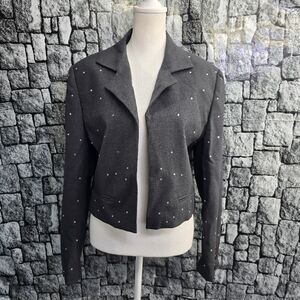 Focus 2000 Charcoal Blazer with Stud Accents Size 8 100% Wool